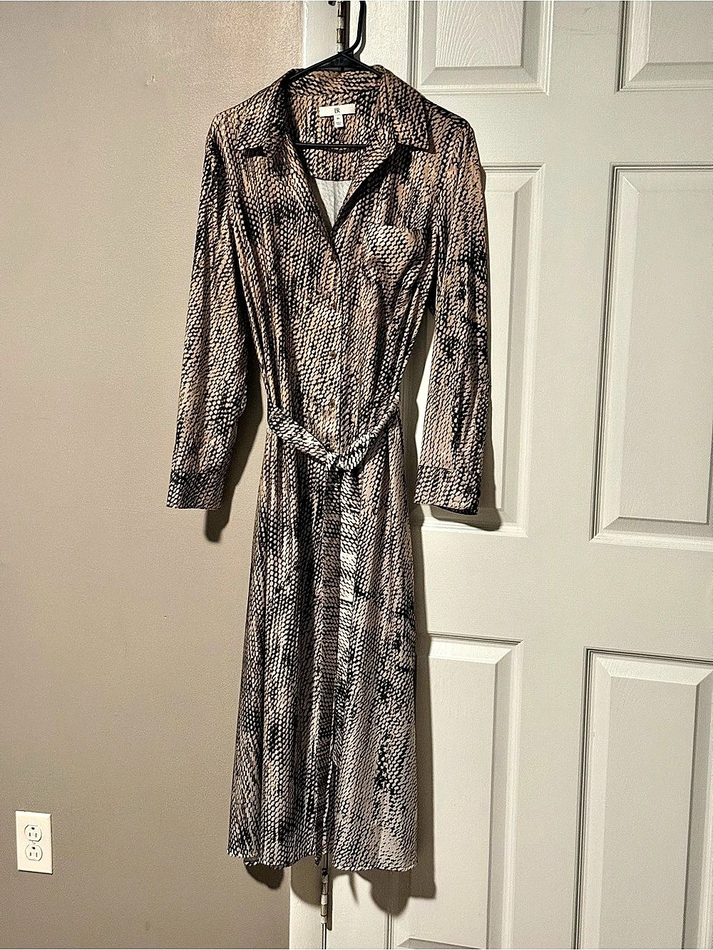 Banana Republic Snake Print Midi Shirt Dress Belted Long Sleeve M/L